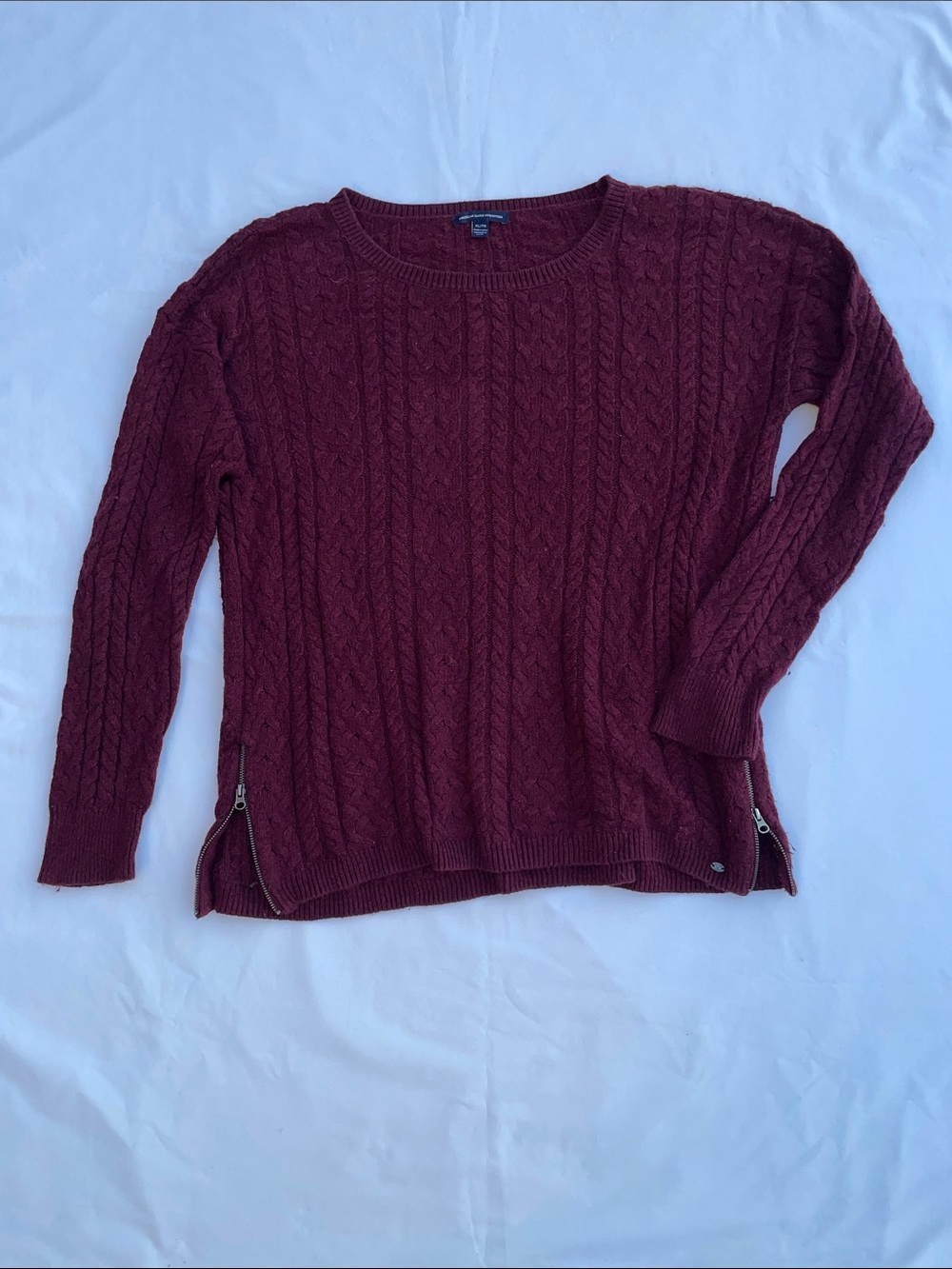 American Eagle Outfitters Cable-Knit Crew Sweater - Burgundy